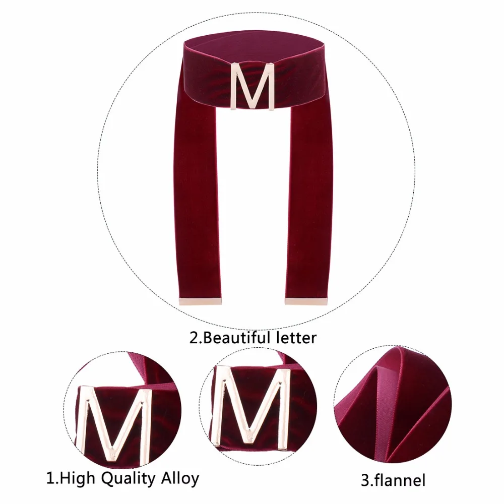 CDN087 New Statement Wine Red Necklace For Women Fashion Velvet Long Flannel With Initial &quotM&quot Choker Jewelry Female | Украшения и