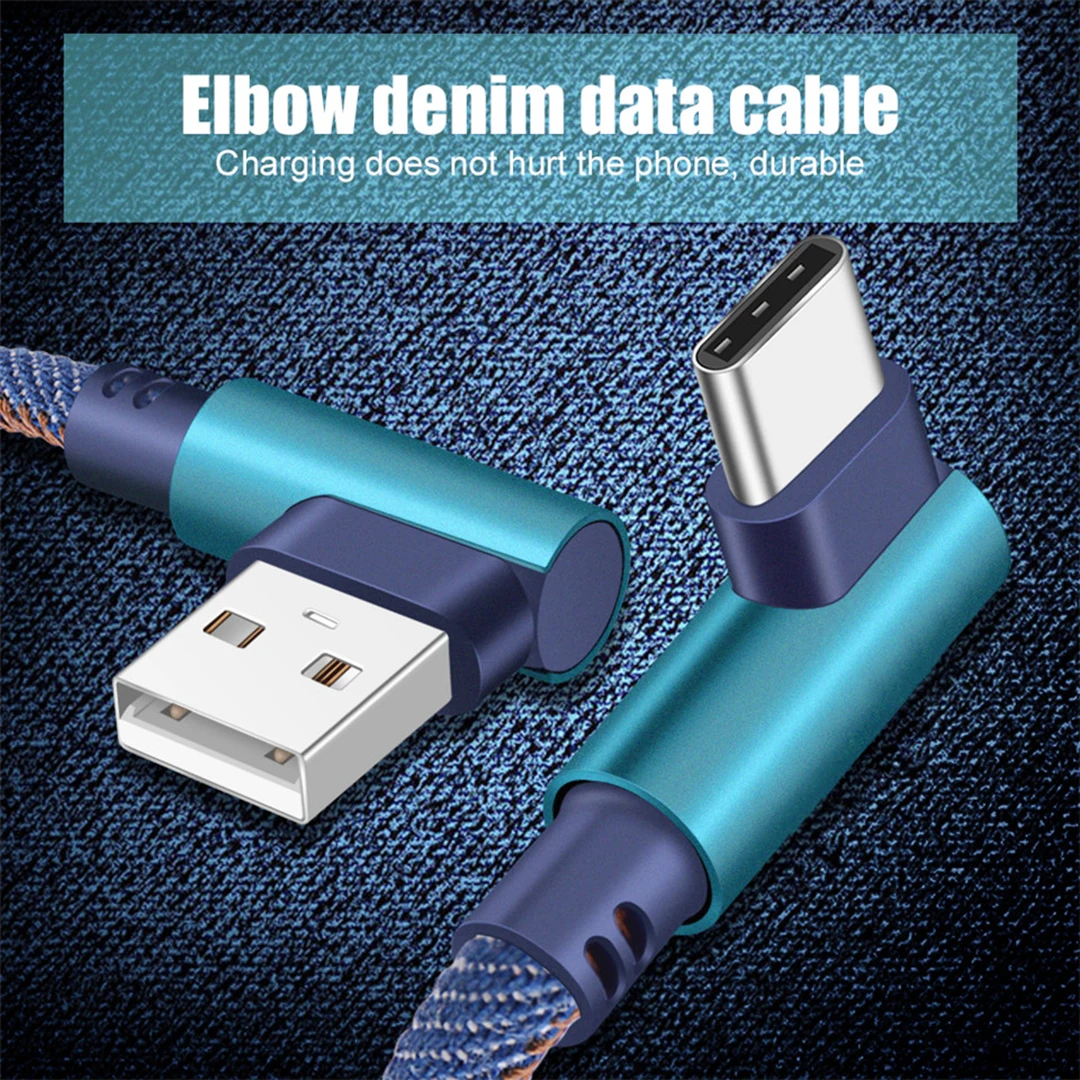 Тип C USB кабель 90 градусов изгиб быстрой зарядки Микро зарядный usb-шнур для мобильных телефонов кабели для iphone 8 huawei, 1 м, 2 м, для мобильного телефона