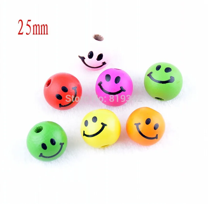 

Free Shipping-Wholesale 20pcs Mixed Smiling Face Wooden Beads Wood Spacer Beads 25mm For Fashion Jewelry Making DIY D3001