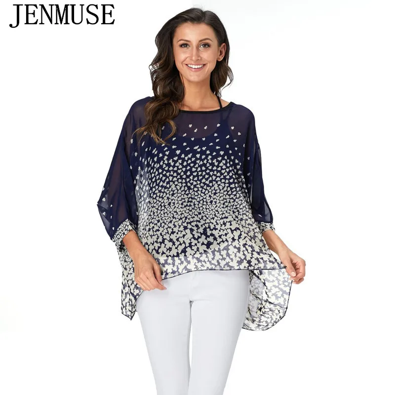 Блузка Jenmuse 4XL 5XL 6XL большого размера 2019 женская блузка с цветочным принтом