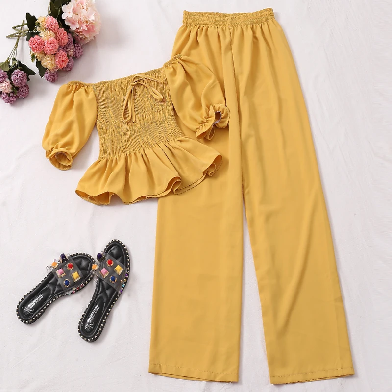 Кран для ванной комнаты душа Slash шеи рюшами Топ + широкие брюки Для женщин