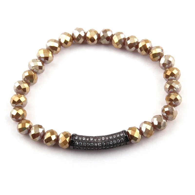 

Fashion Women Crystal Strand Bracelets Hematite Zircon Paved Bar Bracelet