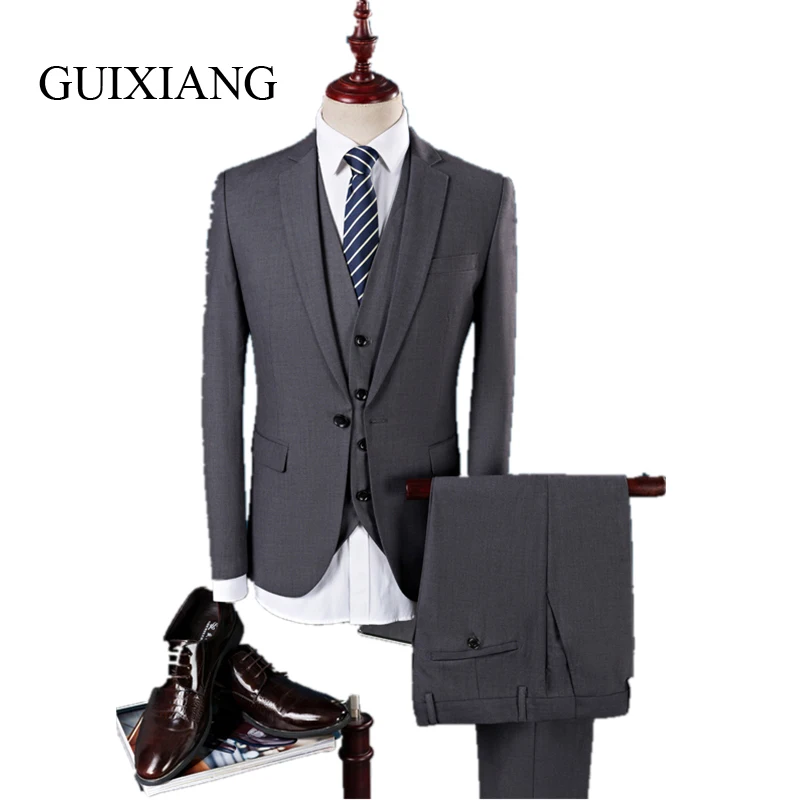 

New Seasons Men Fashion Solid Suit Fashion Business Formal Single Button Men Wedding Suits Large Size (Jacket, Vest And Pants)