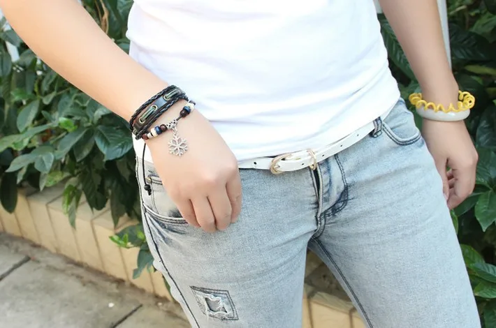 New Style Handmade Braided Alloy Snow Pendant Wax Cord Leather Charm Bracelet RuYiSLQ202 | Украшения и аксессуары