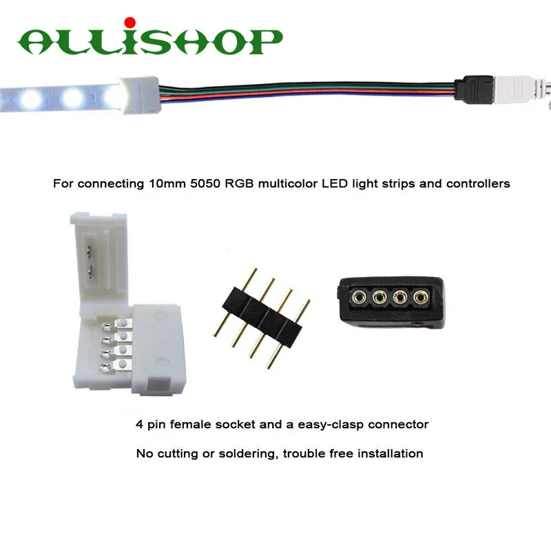 10 шт. 4pin LED коннектор аксессуары для 5050 RGB SMD полосы освещения мм ширина PCB провод