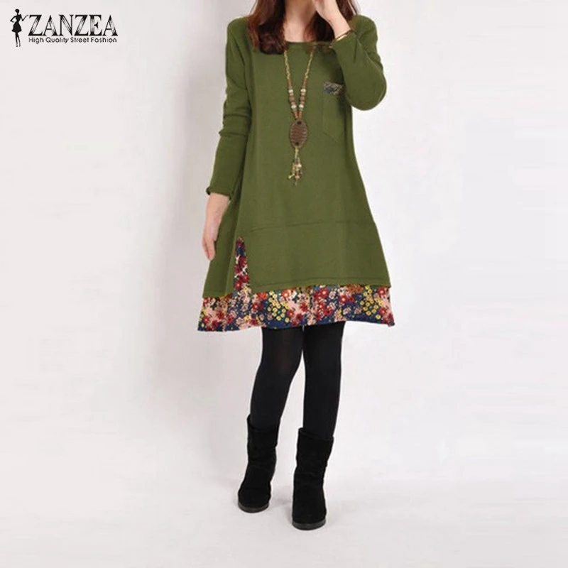 Женское повседневное винтажное платье свободное Хлопковое с цветочным принтом