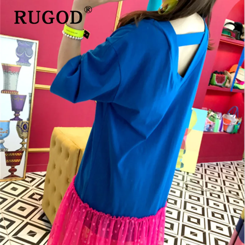 Женское платье с открытой спиной RUGOD корейское свободное кружевное в горошек