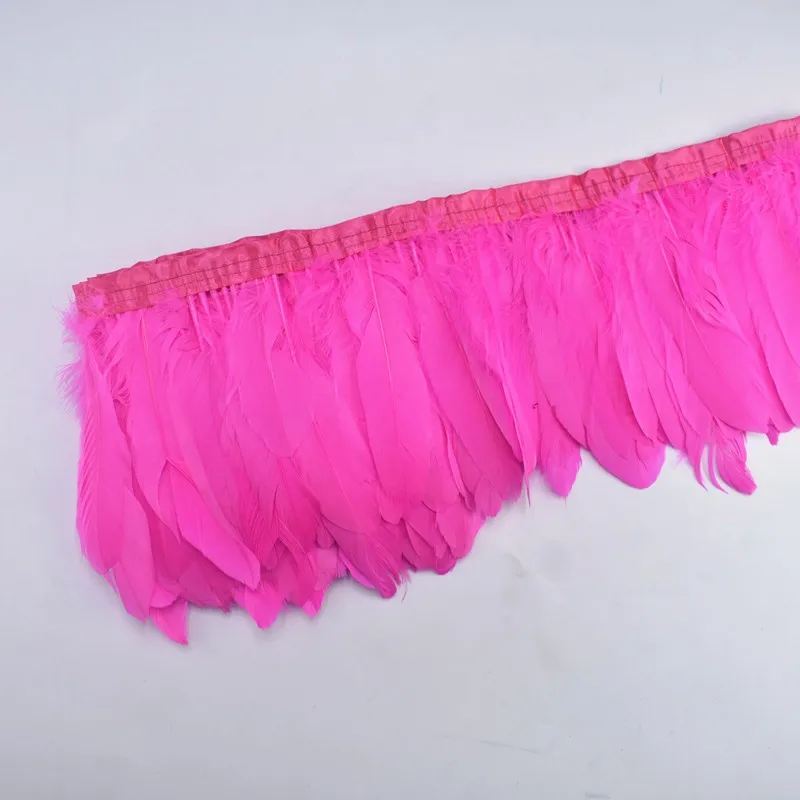 Hot Pink Натуральное окрашенные утка украшение из гусиных перьев Настоящее гусиное перо ленты с бахромой 15-20см6-" платье декоративная одежда украшение плащи - Цвет: Hot Pink