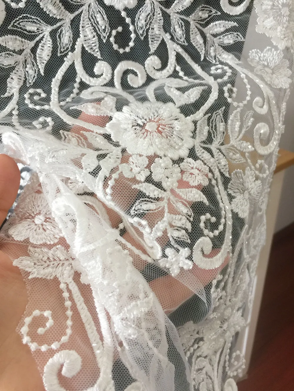 1 шт большой Boidce 3D Сильно бисера Кружевная аппликация на лиф для Haute Couture свадебное