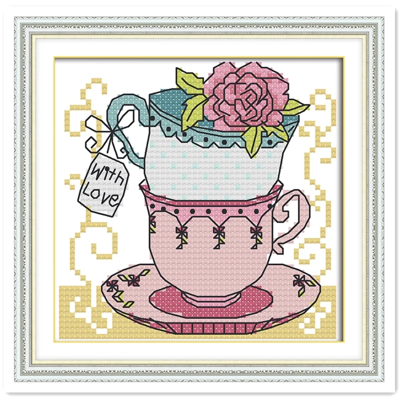 Набор крестиков из двух Teacup DMC 11CT печать на холсте Китайские узоры joy Sunday|joy sunday|cross