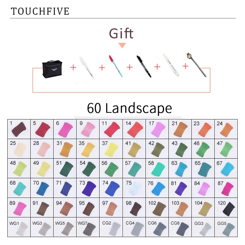TouchFIVE 20 Вт, 30 Вт/40/60/80 Цвет маркеры манга рисунок Маркеры Ручка на спиртовой основе эскиз жирной двойной кисть товары для рукоделия - Цвет: 60 LANDSCAPE