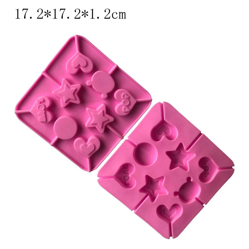 6 round star 61g Сердце цветок круглой формы силиконовая форма для леденцов формы для выпечки 3D ручной работы Поп палочки леденцы конфеты шоколадный торт украшения формы - Цвет: 6 round star 61g