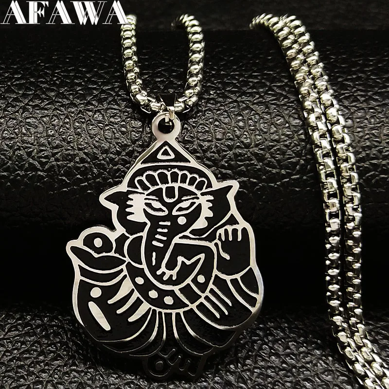 2021 ожерелья Ganesh the elephant God Yoga mandala из нержавеющей стали для мужчин черная цепочка