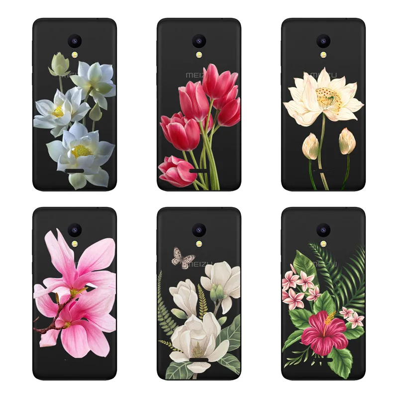 meizu c9 Case Silicon Black Painting flower Soft TPU Back Cover for pro protect Phone cases shell |