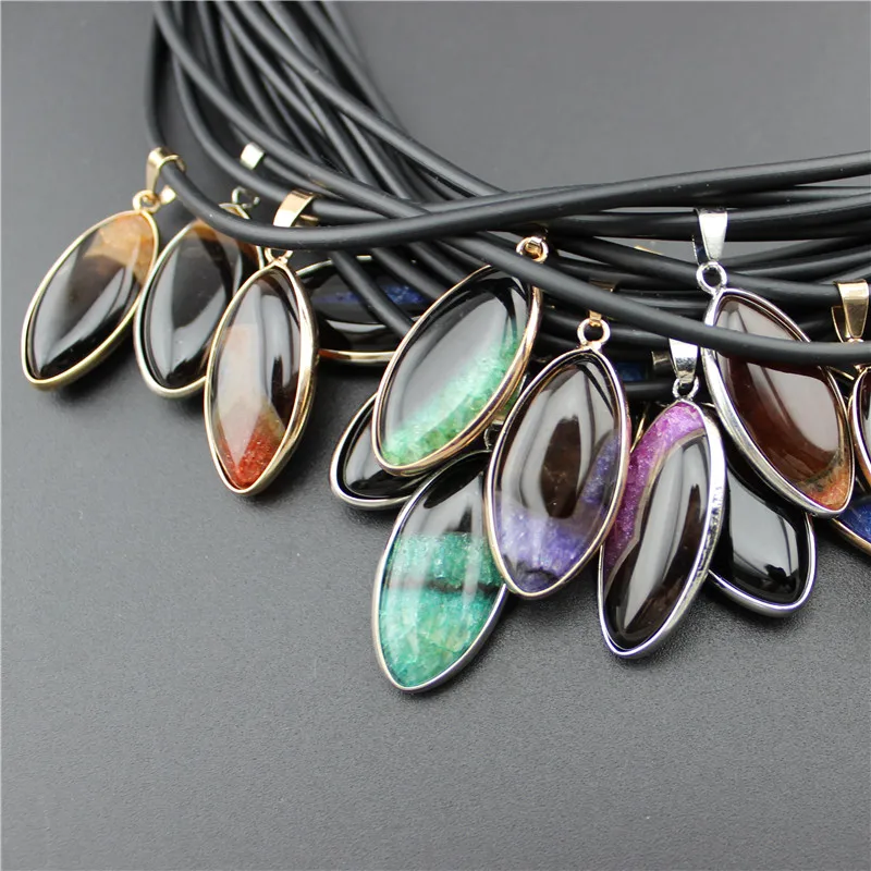 New Design Alloy Plated Agates Necklaces for Women Choker Water Drop Natural Stone Pendants Statement Necklace Men Jewelry | Украшения и