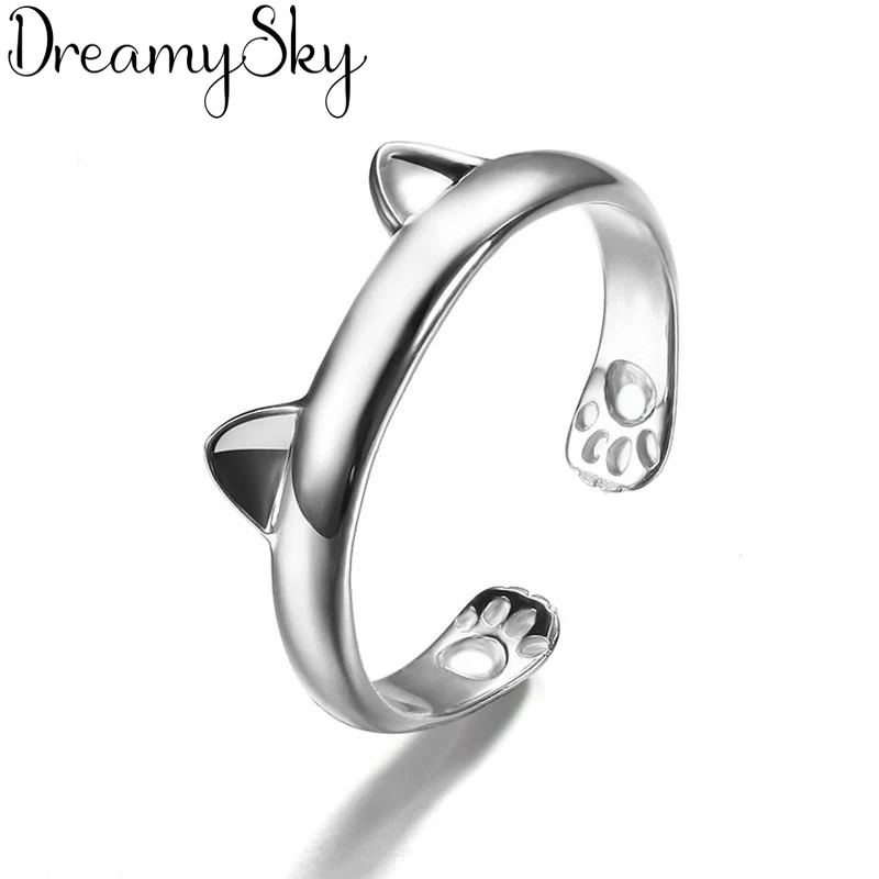 DreamySky/ ; модное кольцо из стерлингового серебра 925 пробы с котом; подарок для женщин; Роскошные ювелирные изделия для женщин; обручальные кольца с открытым кольцом; Anillos