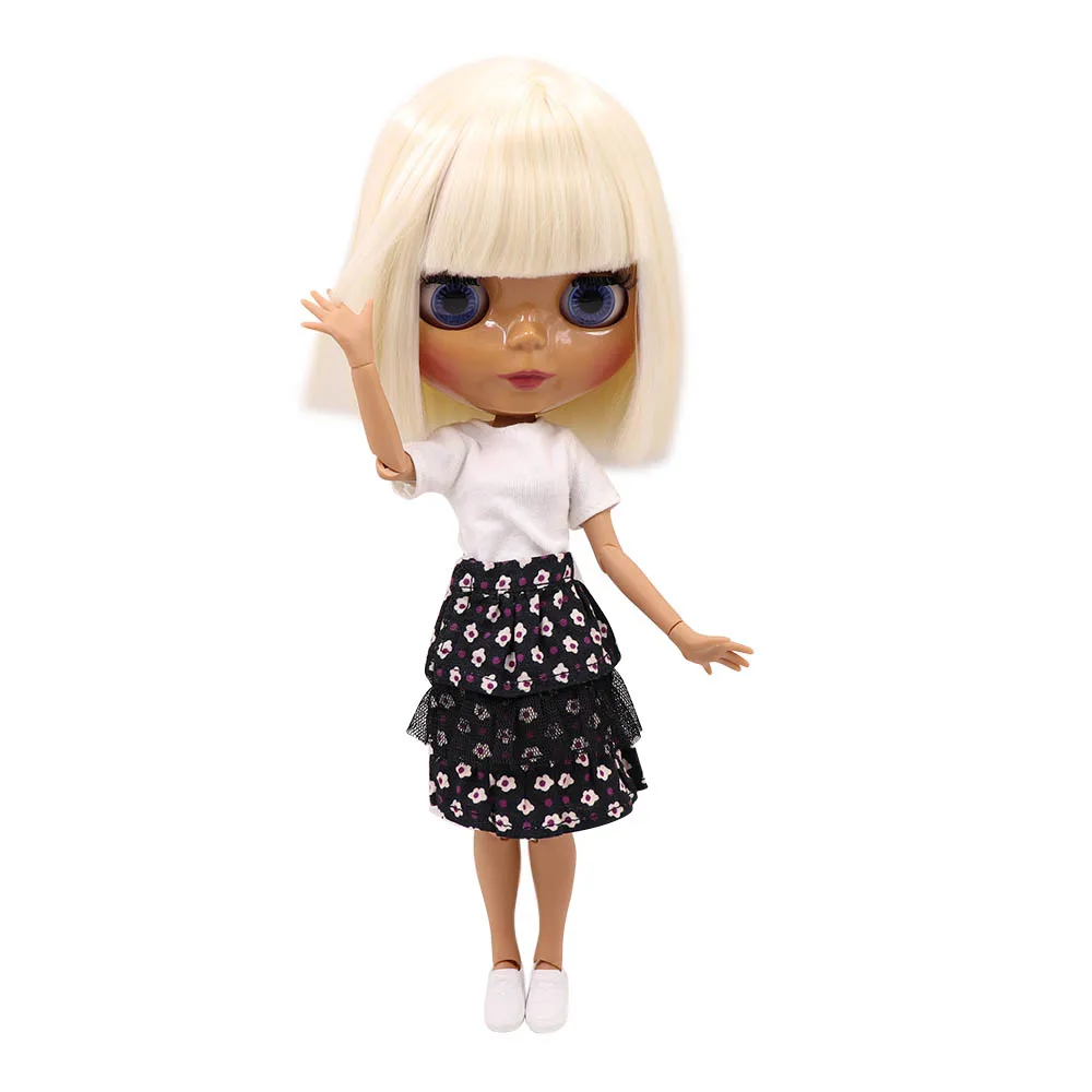Кукла Blyth ICY DBS с темным тоном кожи светильник золотистые прямые мягкие волосы