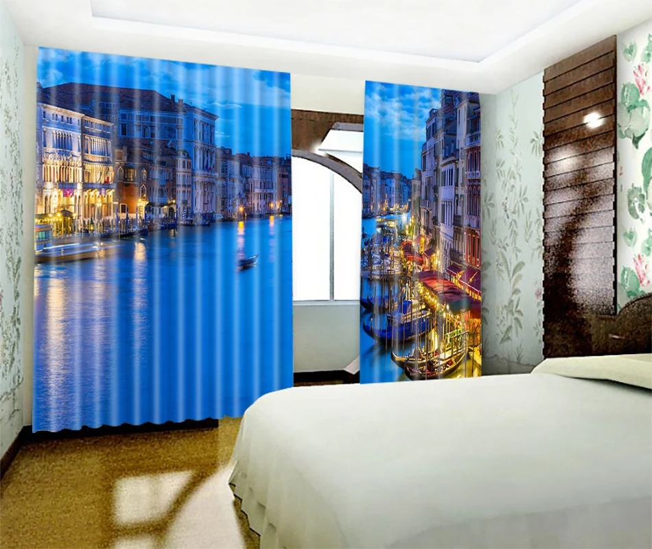 The beautiful city of Venice 3d Digital Printing Stereo Cutoff Curtains High Precision Black Silk Door curtain | Дом и сад