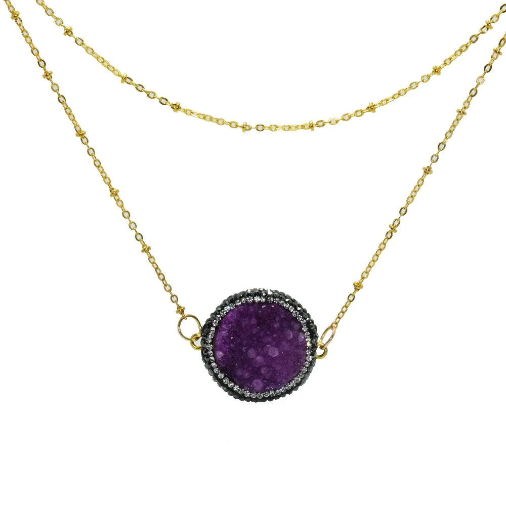 Fashion Jewelry Raw Crystal Quartz natural stone chain Necklace men geode druzy connector necklace with rhinestone crystal paved | Украшения