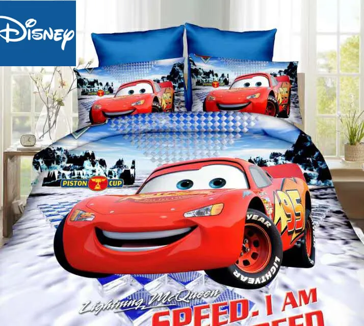 

Disney lightning mcqueen cars single size bedding set for boys fitted sheet twin duvet covers 3pcs bedroom decor birthday's gift