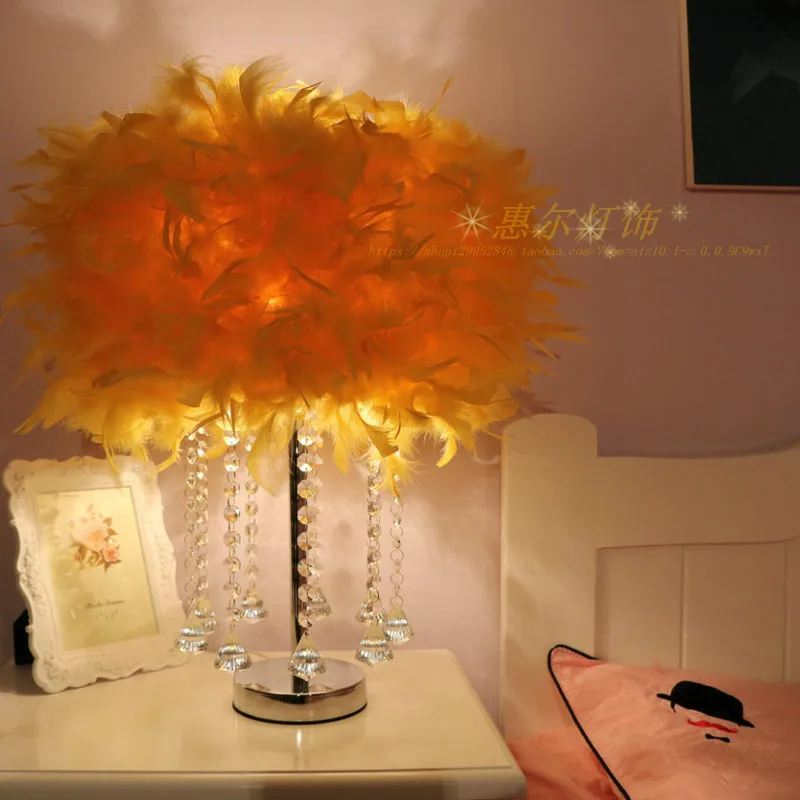 decoration simple small rystal feather lamp bedroom table lamp Birthday wedding