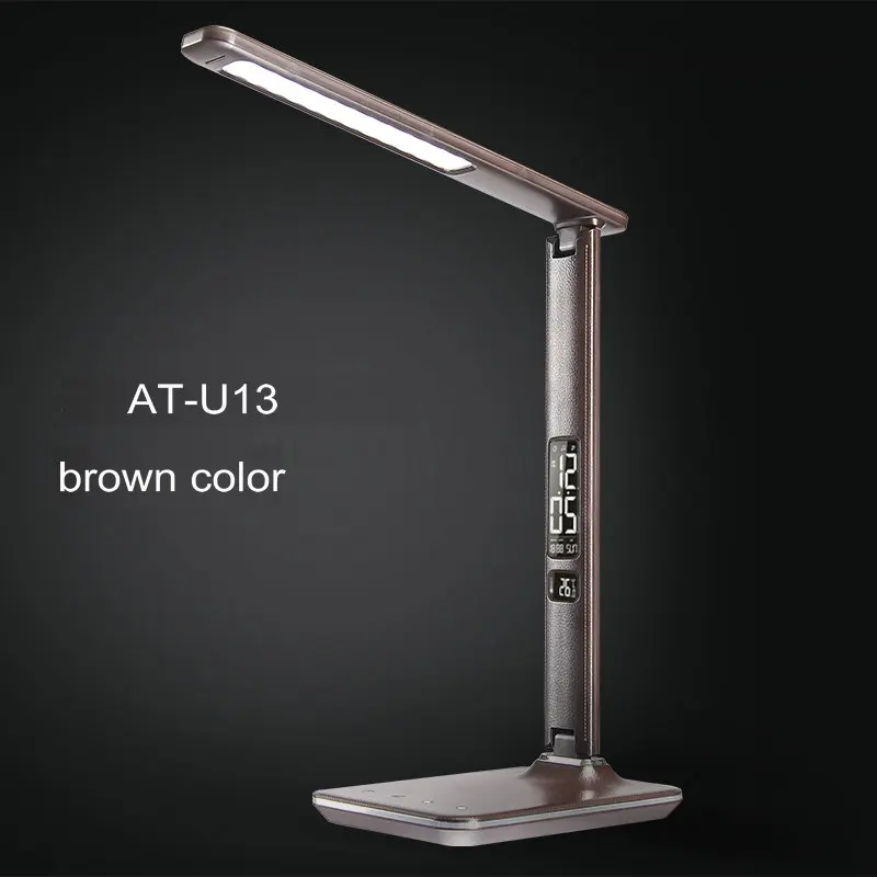brown Color artpad USB- порт за современный бизнес настольную лампу регулируется, складные руку привели трогать настольная лампа с дисплеем будильник календарь - Цвет корпуса: brown Color