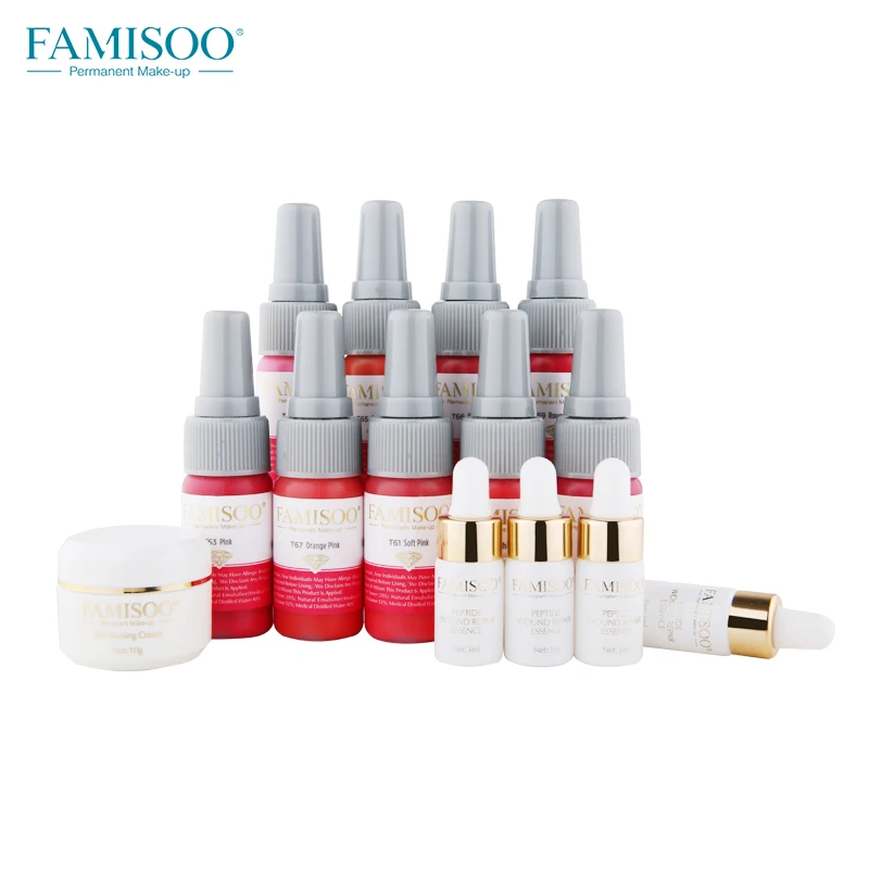 FAMISOO 14 шт./компл. Перманентный макияж татуировки пигмент губ 3D Micropigmrntation pigmento