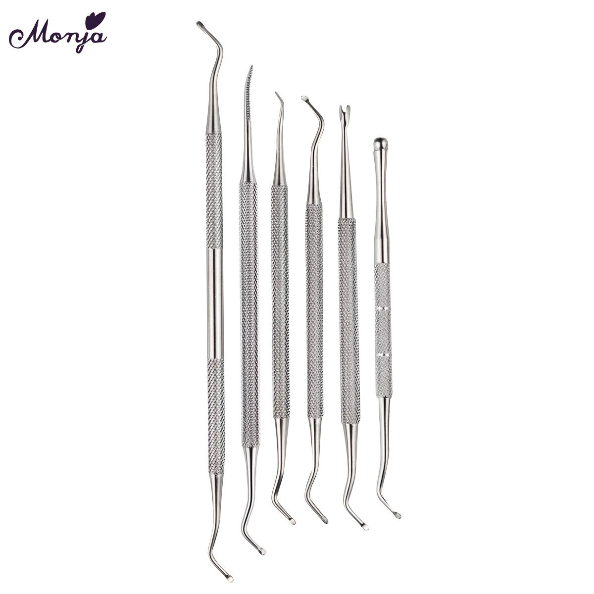 Monja Dual End Nail Art Stainless Steel Cuticle Pusher Groove Pick Corrector Toe Dead Skin Foot Cleaning Care Pedicure Tool
