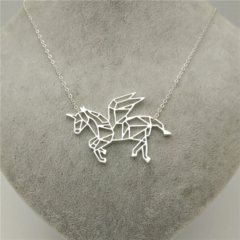 Новое летающее ожерелье с единорогами геометрическое оригами женские ожерелья