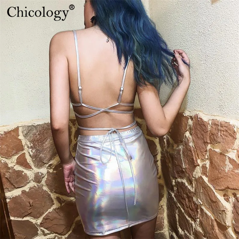 Chicology зашнуровать кроп Топ мини-юбка неоновое 2 комплект из двух предметов в