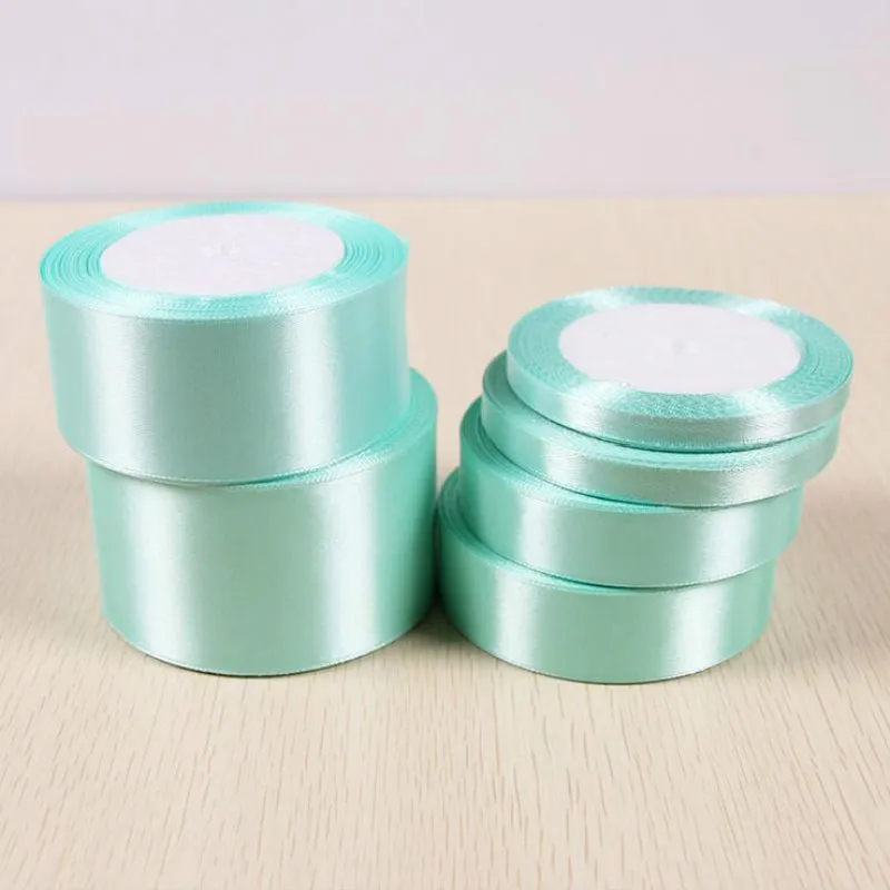 Pretty 6/10/15/20/25/40/50mm 25Yards Aqua Green Silk Satin Ribbon Wedding Decorative Gift Wrap Accessories DIY Handmade Material