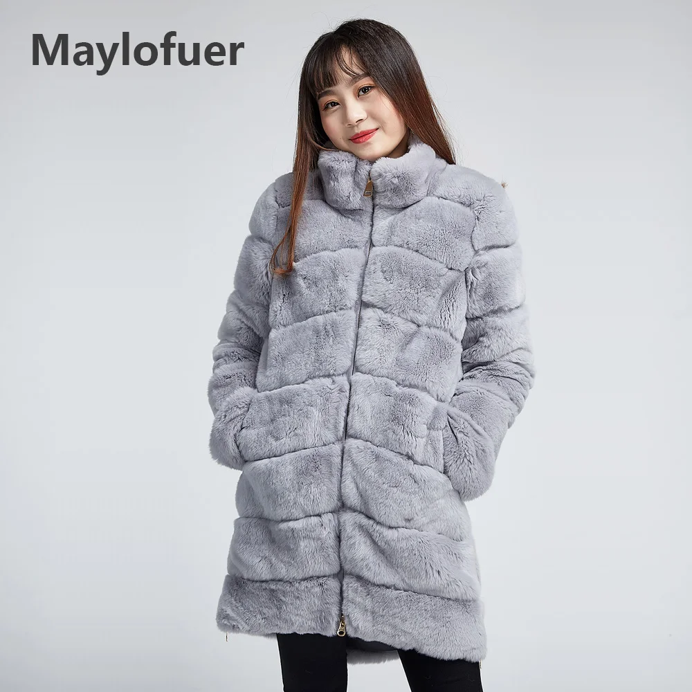 Maylofuer 100% Шуба из кролика Рекс женские меховые куртки натуральная одежда
