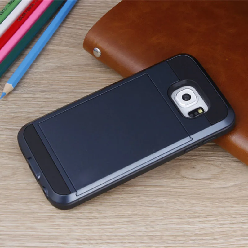 1000 шт. ПК ТПУ Гибридный Case Тонкий Задняя Крышка с Горкой Держателя Карты Phone для