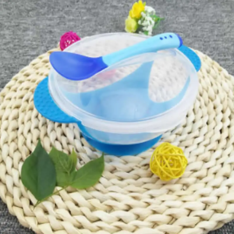 Baby sucker bowl cutlery set baby soft spoon complementary food temperature children feeding rice with lid | Мать и ребенок