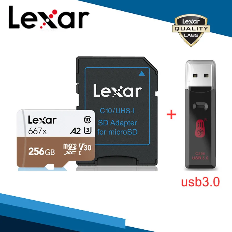 256G Card and Reader Lexar TF карта и адаптер и считыватель 256 ГБ 667x Micro SD карты Адаптеры 3,0 USB ридеры 128 ГБ SDXC карта памяти 64 Гб набор карт памяти - Емкость: 256G Card and Reader