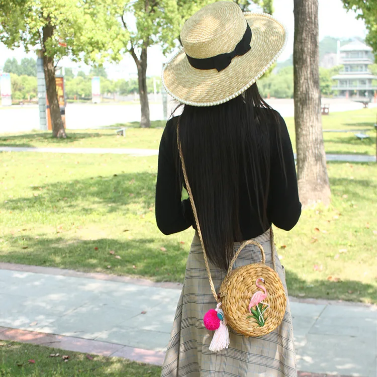 Ins летняя диагональная ручная Плетеная соломенная обернутая кисточками пляжная