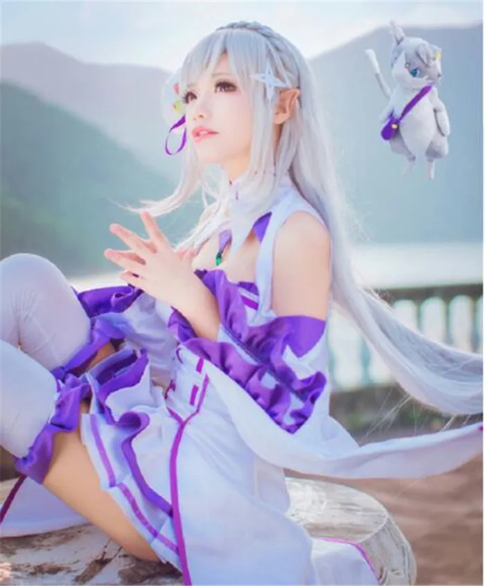 Аниме Re Zero kara Hajimeru Isekai Seikatsu Emilia карнавальный костюм A506|Костюмы из фильмов и ТВ| |