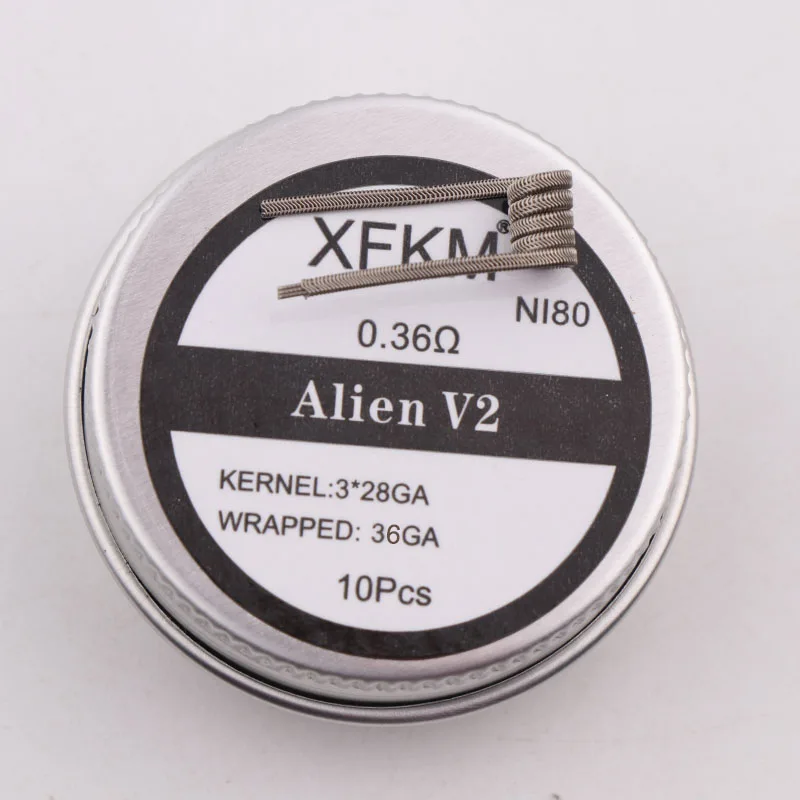 3-28-36-v2-n80-10 XFKM NI80 A1 SS316L 10 шт./лот готовая катушка ALIEN V2 провода катушки нагревательного сопротивления провода подходят RDA RDTA DIY распылитель - Цвет: 3-28-36-v2-n80-10