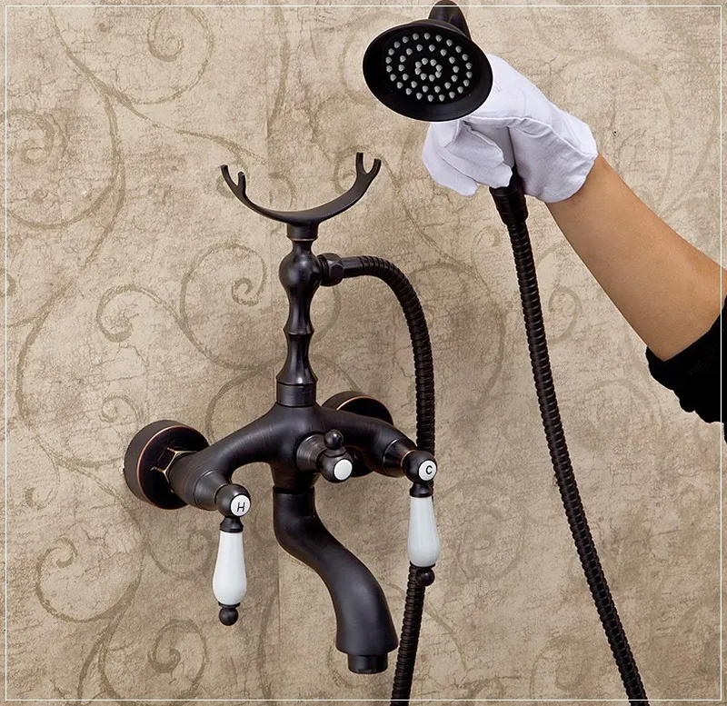 Настенный смеситель для ванны с двойной ручкой Бронзовый Смеситель масляной