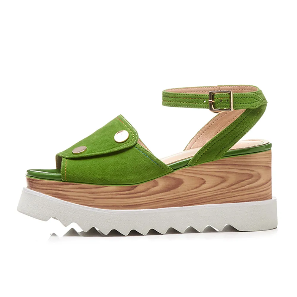 Женские замшевые босоножки на танкетке ASUMER розовые или Зеленые Босоножки с