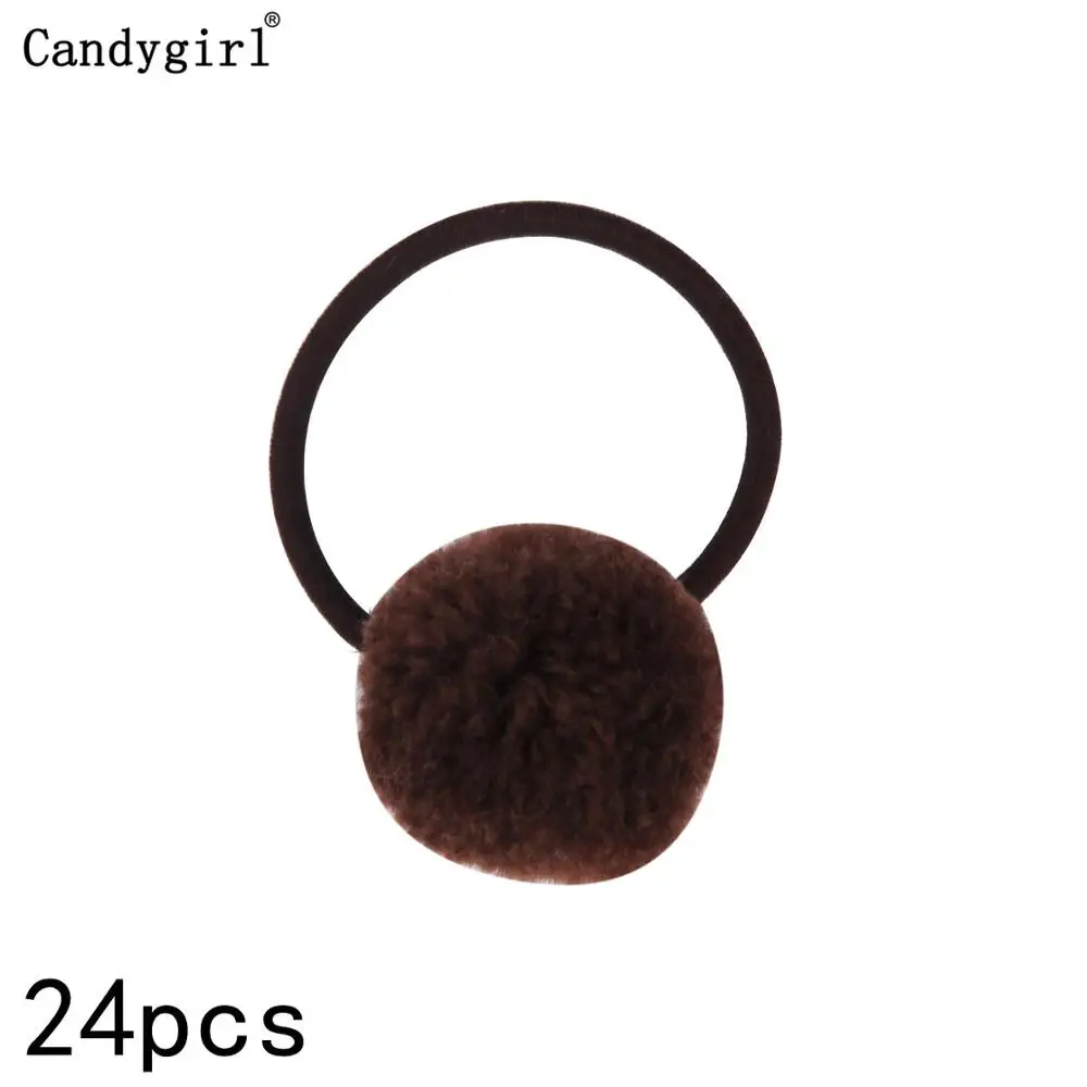 Brown Hair Rope 24 шт., меховой шарик, эластичный, для девушек, женщин, конский хвост, держатели, плюшевый шар, кольцо для волос, эластичная резинка для волос, резинка для волос, аксессуары для волос, резинка для волос - Цвет: Brown Hair Rope