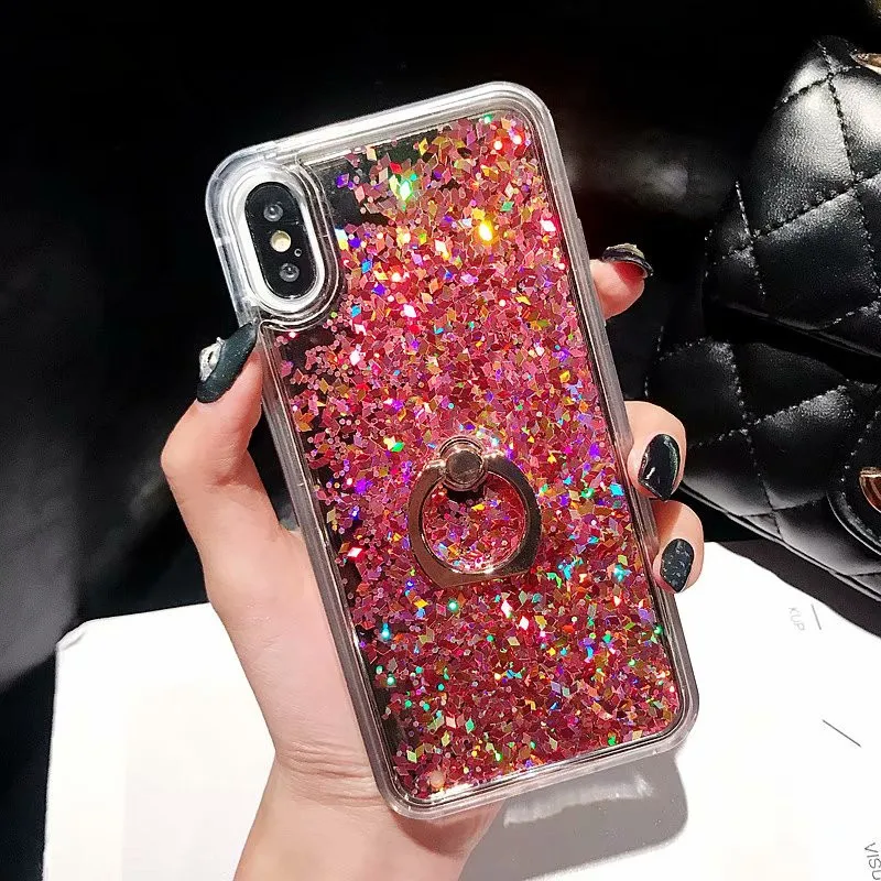 DISCASE чехол для телефона iphone 8 7 6 6s плюс роскошный кольцо покрытие динамический Плывун красочный блестки X