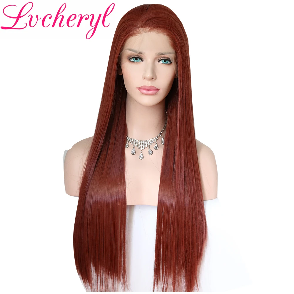 Парики Lvcheryl ручной вязки 13x6 красновато коричневый цвет свободная часть Футура
