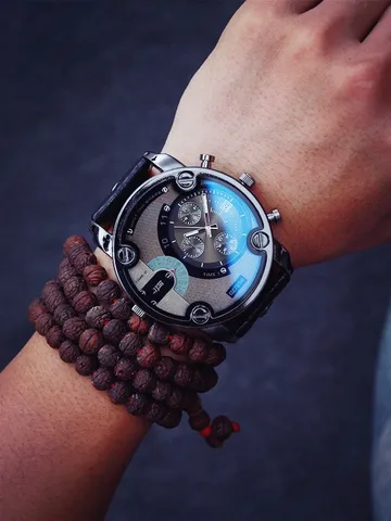 JIS Brand Blue Glass Большой циферблат, черные кожаные кварцевые мужские часы, модные повседневные часы, спортивные военные наручные часы relojio