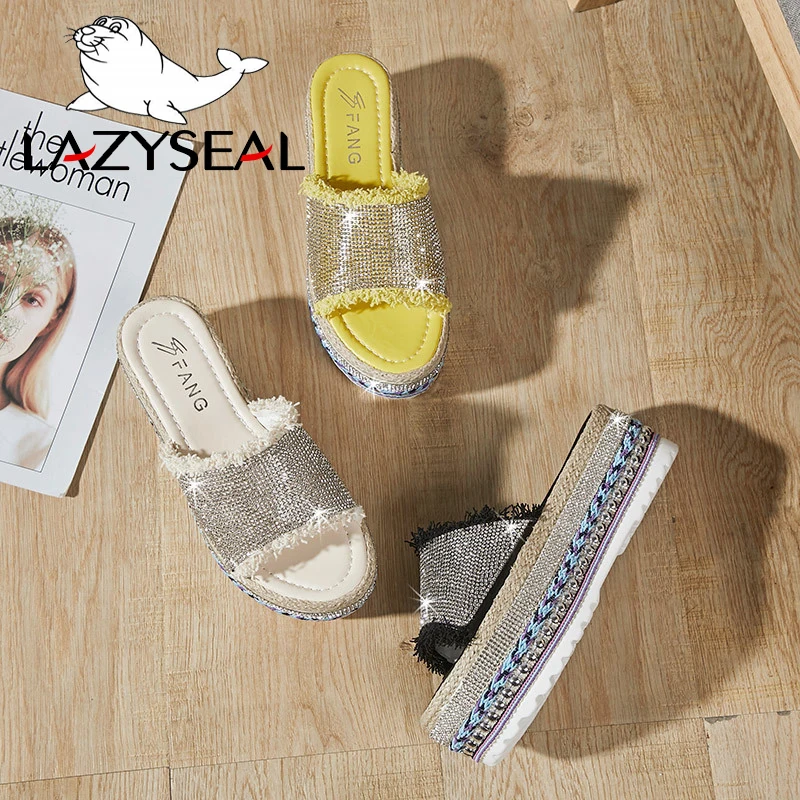 LazySeal шлепанцы на танкетке; женская новая летняя пляжная обувь; женские вьетнамки на массивном каблуке; новые женские блестящие шлепанцы без задника