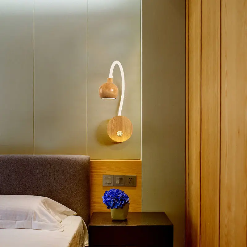 3W/5W COB светодиодный настенный светильник деревянный прикроватный изображение