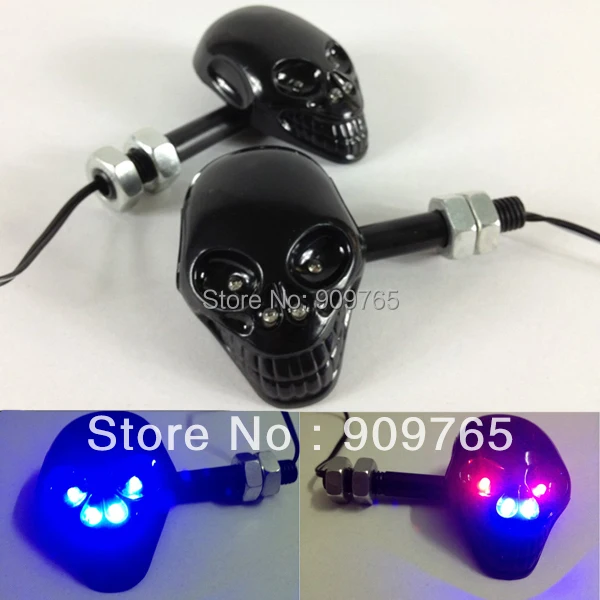 Универсальный светодиодный указатель поворота с черепом для мотоцикла синий и