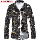 Мужская рубашка LONMMY, гавайская Облегающая рубашка большого размера 6XL 7XL с длинным рукавом, 2019