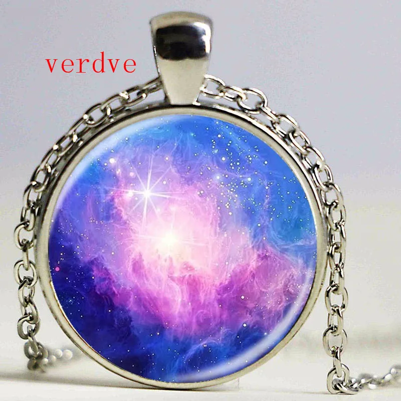 Ожерелье с космическим кулоном Galaxy Nebula стеклянный кабошон винтажное ювелирное