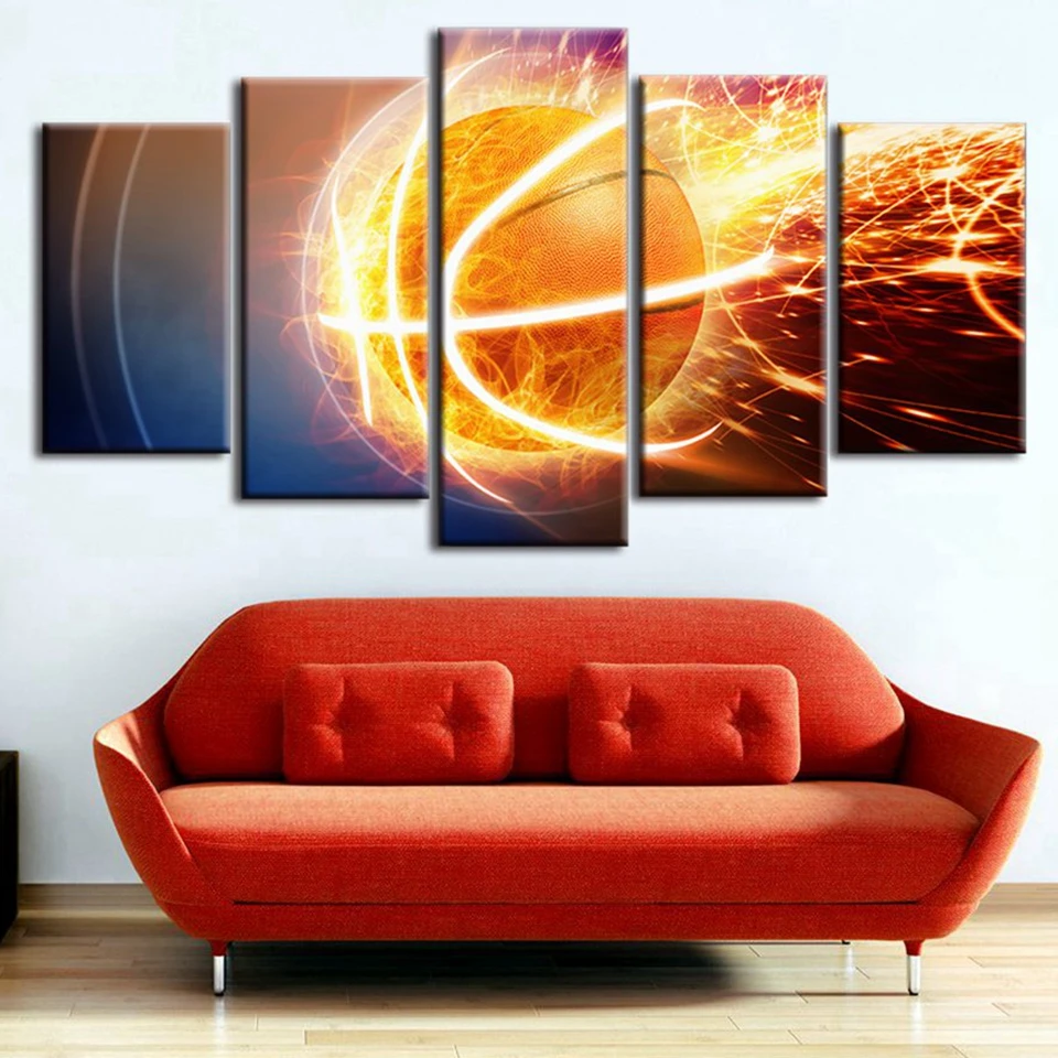 Современные HD печатных Wall Art Рамки Холст Фотографии 5 шт. дым для игры в баскетбол